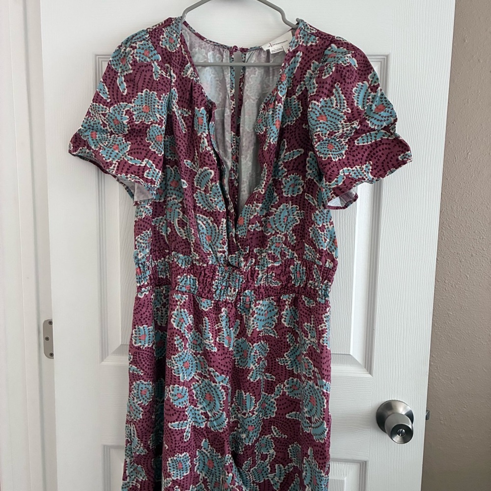 NWT Anthropologie Burgundy and Teal Floral Somerset Jumpsuit, Size Large